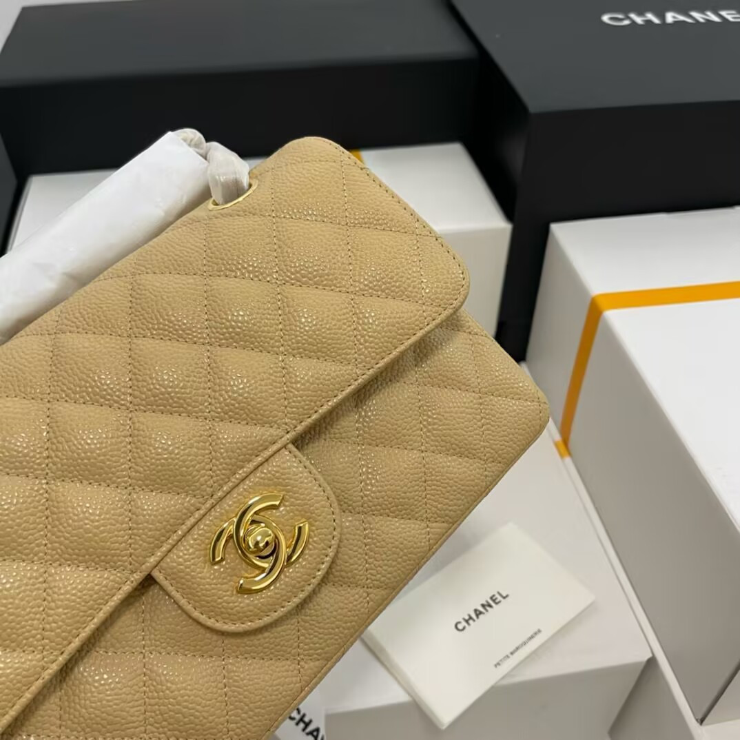 Ch*el small classic handbag grained calfskin 14.5×23×6cm