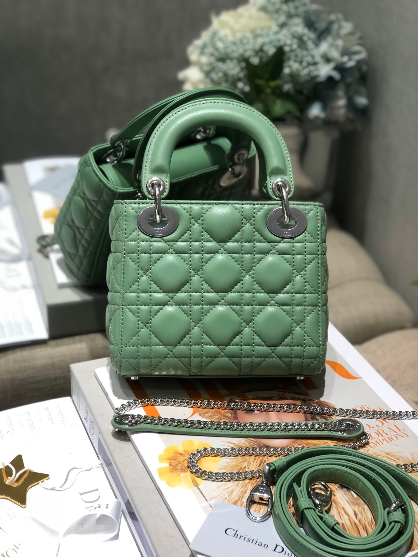 mini lady D*or bag 6.5 x 6 x 3 inches