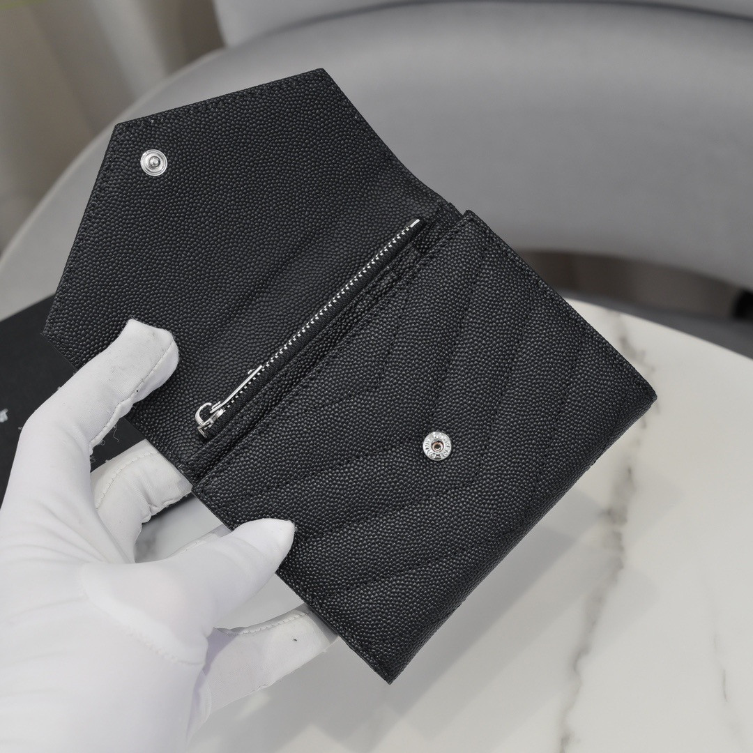 Y*L cassandre matelassé compact tri fold wallet in grain de poudre leather 12.5 x 10 x 2.5 cm