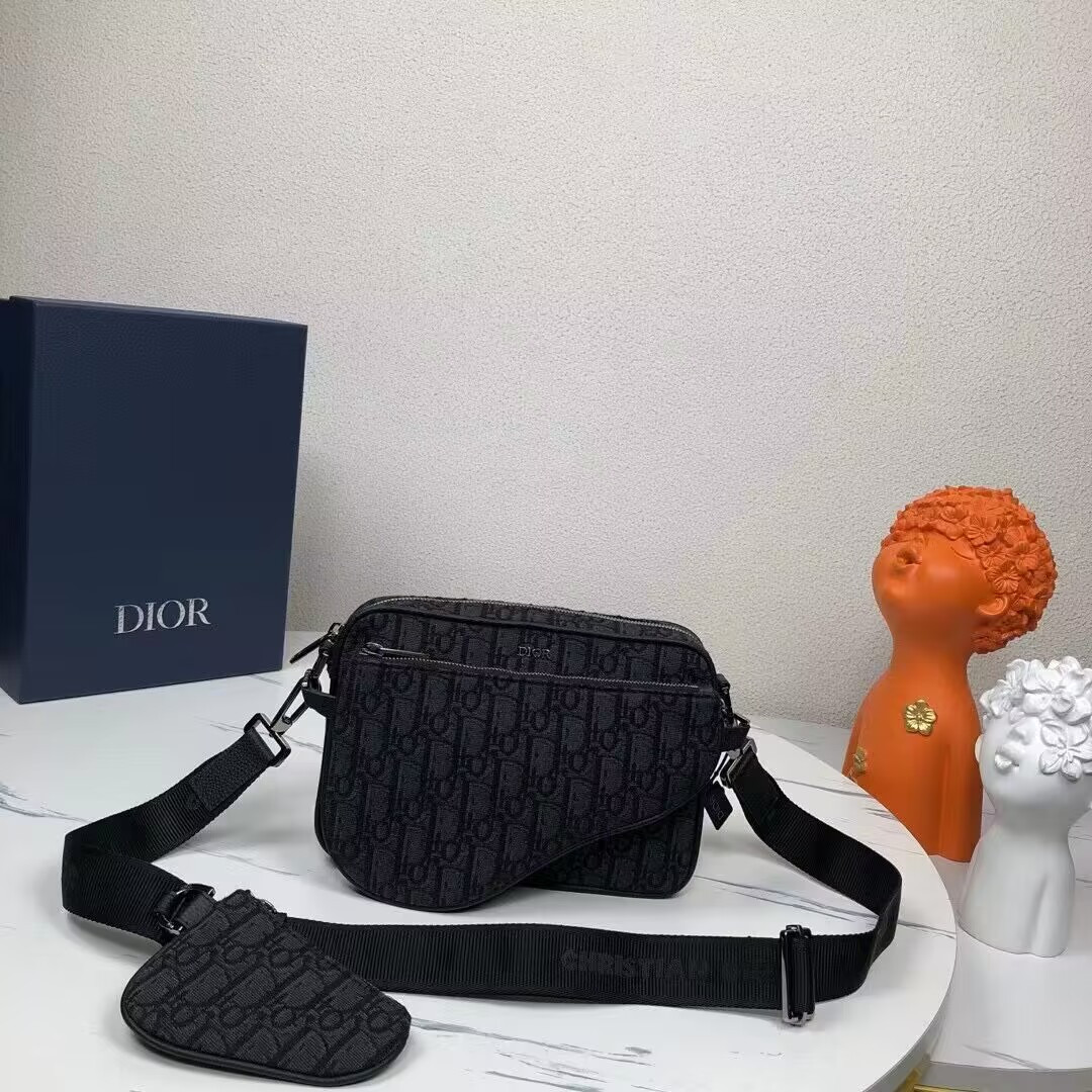 D*or saddle triple pouch black D*or oblique jacquard 18x25x5cm