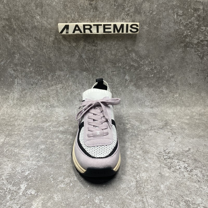 Channel Blended Fabrics Street Style White Purple Plain Sock Sneakers