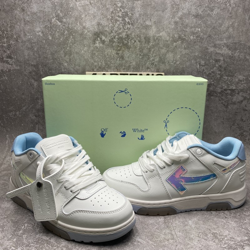 OFF-WHITE Out Of Office OOO Low Tops White Iridescent Blue