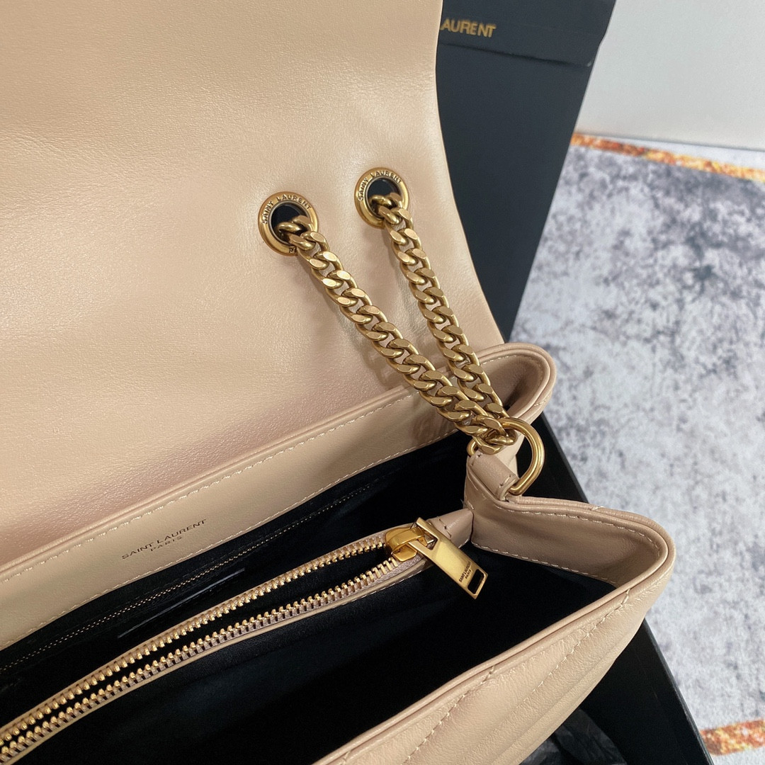 Y*L loulou medium in quilted leather dark beige 12.5 x 8.6 x 3.5 inches