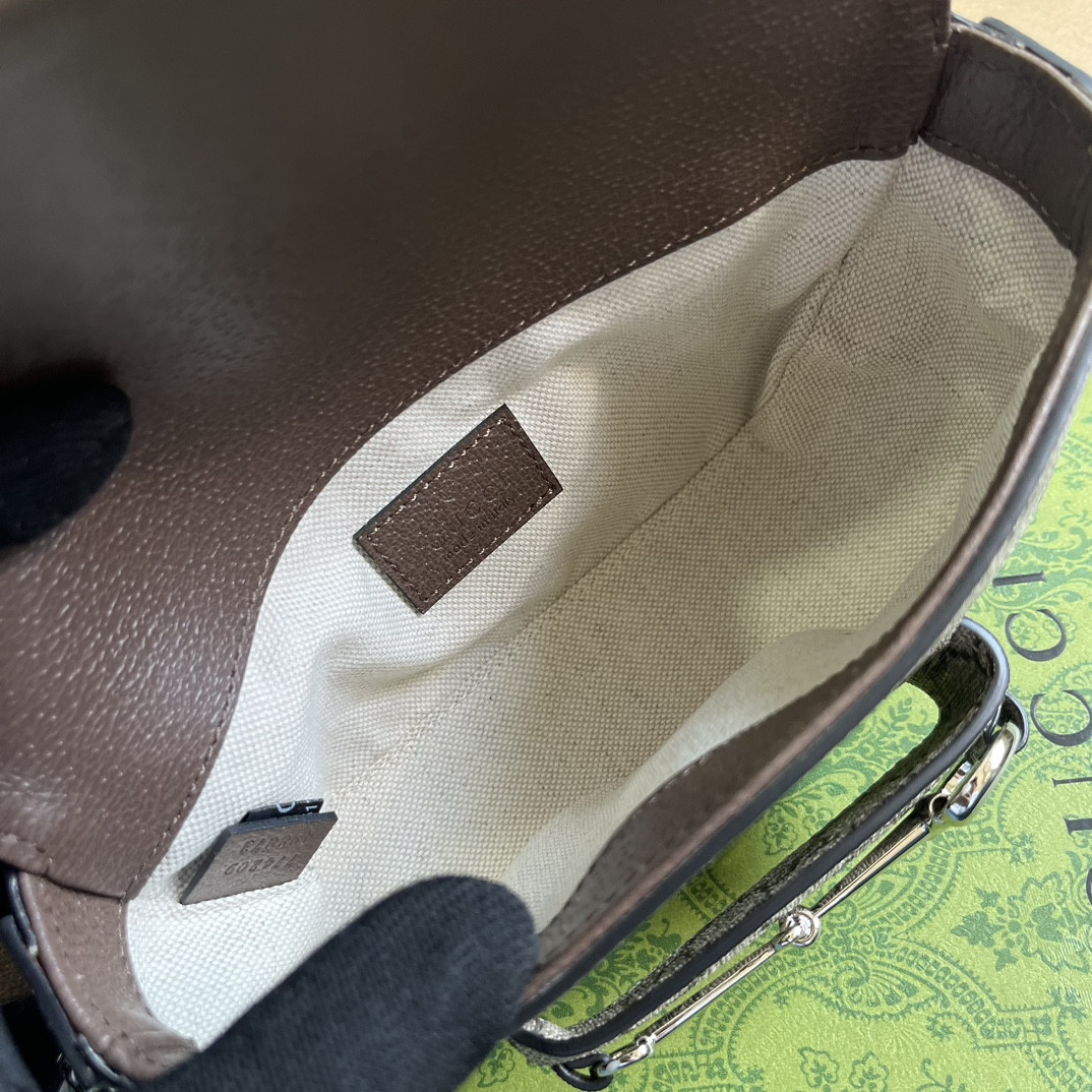 G*u*i horsebit 1955 mini shoulder bag beige and ebony 7.7"w x 5-3.1"h x 2.4-1.2"d