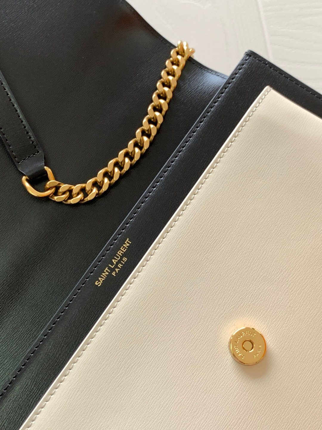 Y*L sunset large in smooth leather black white 10.6 x 7 x 3.1 inches