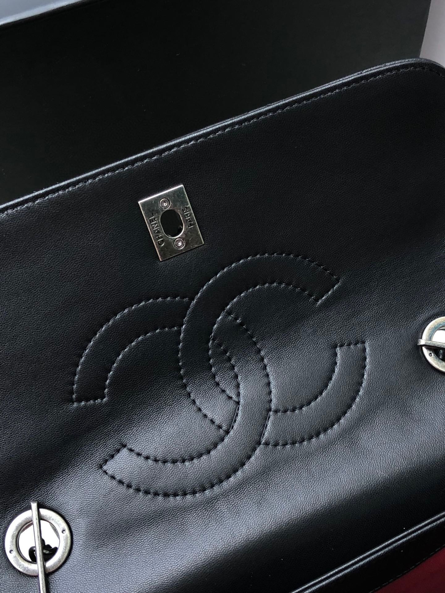 Ch*el flap bag with top handle 6.6 × 9.8 × 4.7 in