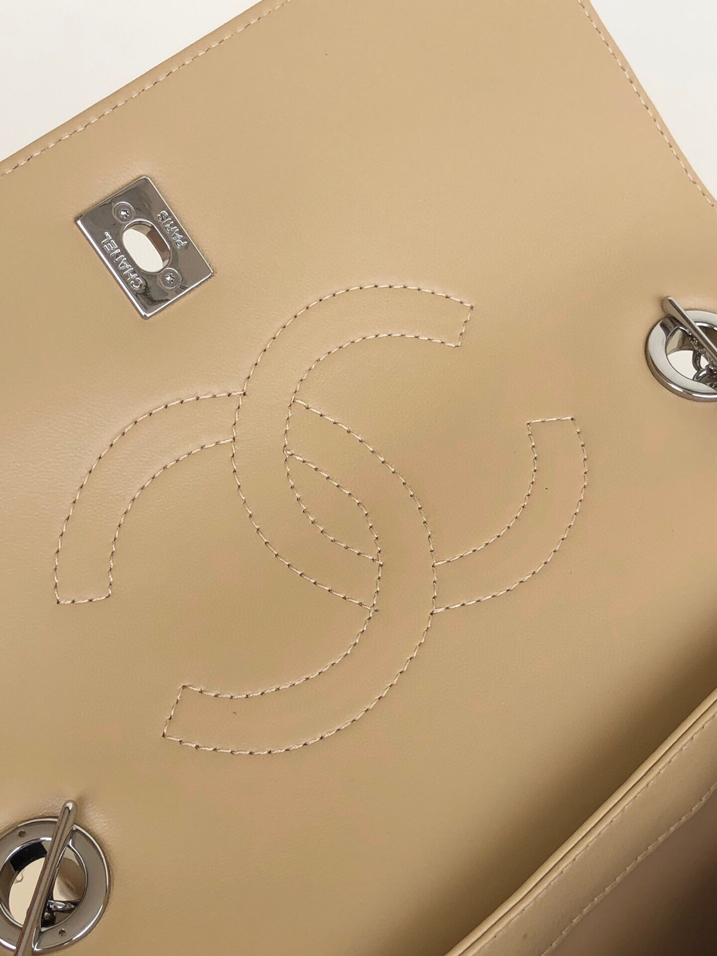 Ch*el flap bag with top handle 6.6 × 9.8 × 4.7 in