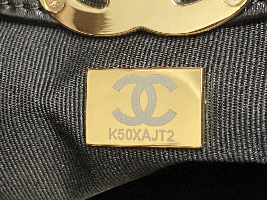 Ch*el shopping bag shiny lambskin & gold-tone metal black11.7 × 11.3 × 3.5 in