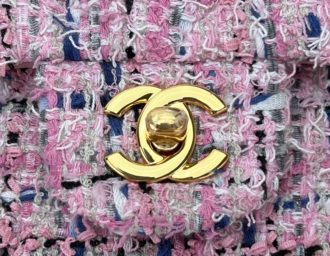 Ch*el mini classic 11.12 handbag tweed & gold-tone metal 4.7 × 7.8 × 2.3 in